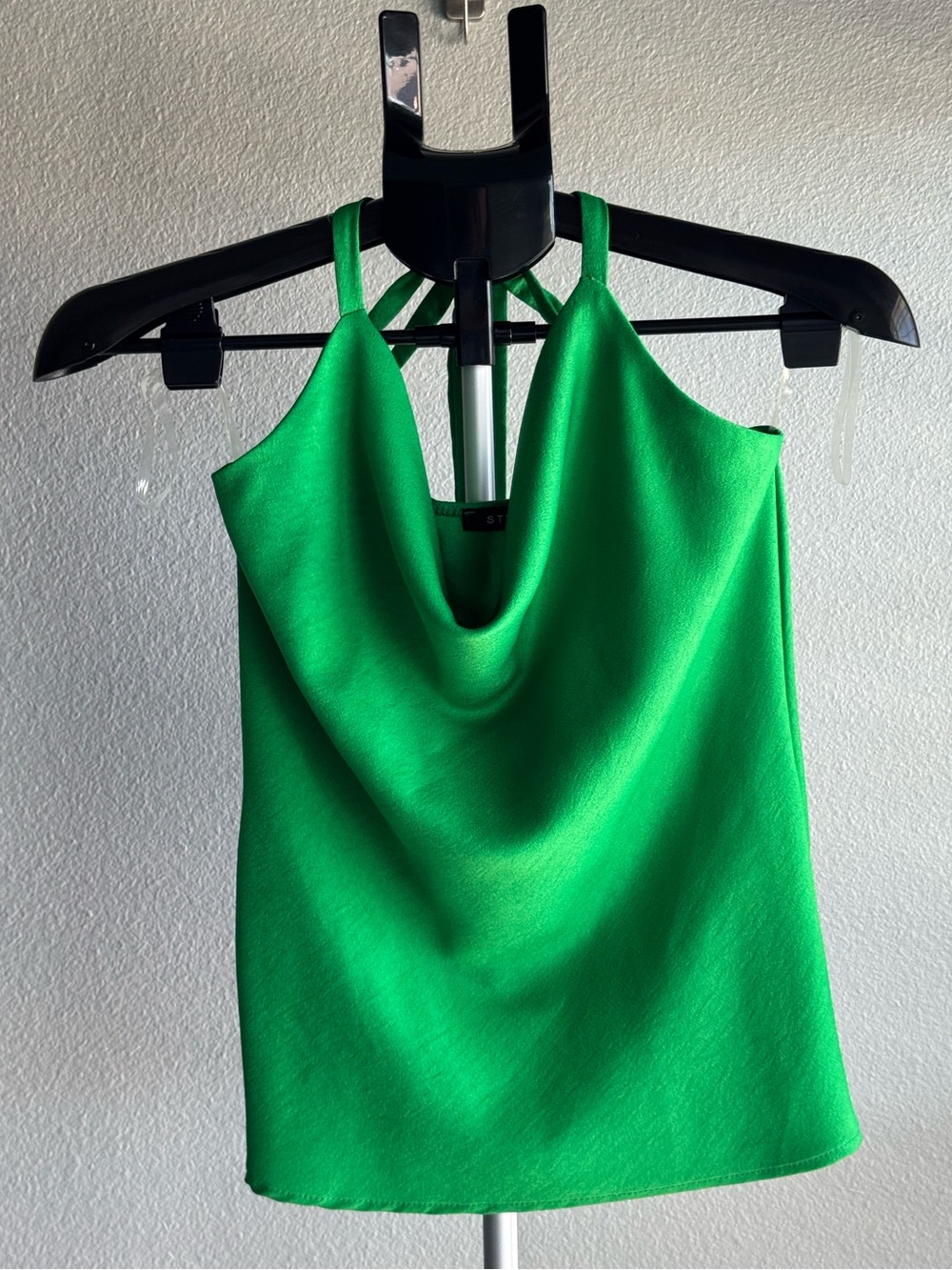 Green Satin Cowl Neck Camisole/Top with Strappy Back-size S
